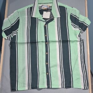 Men's Striped Green and Black Button-Down Shirt